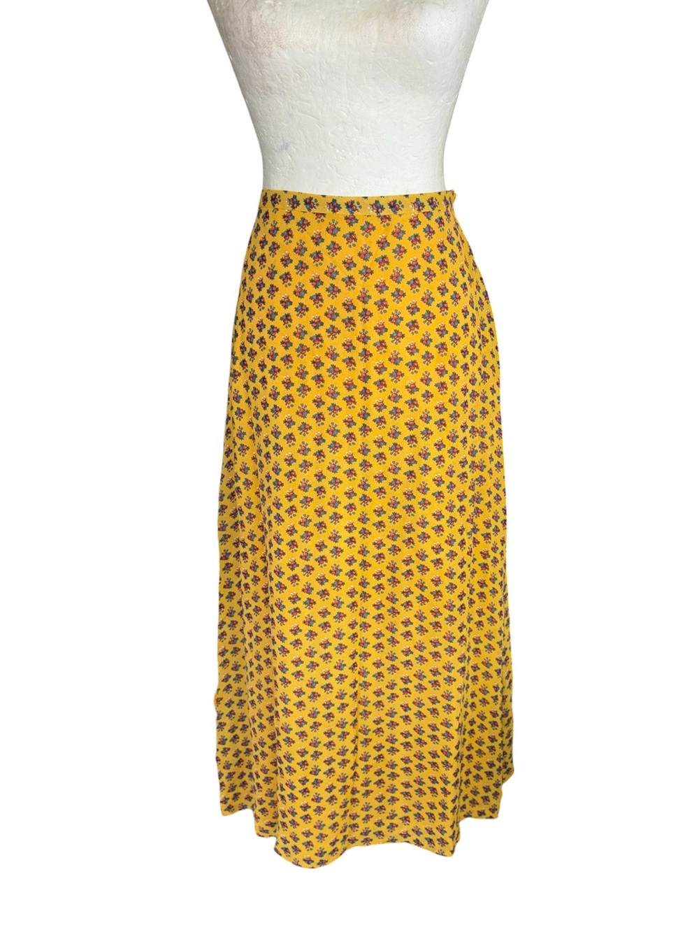J. McLaughlin Vintage 1990s Yellow Ditsy Floral Print A-Line Maxi Skirt - 12